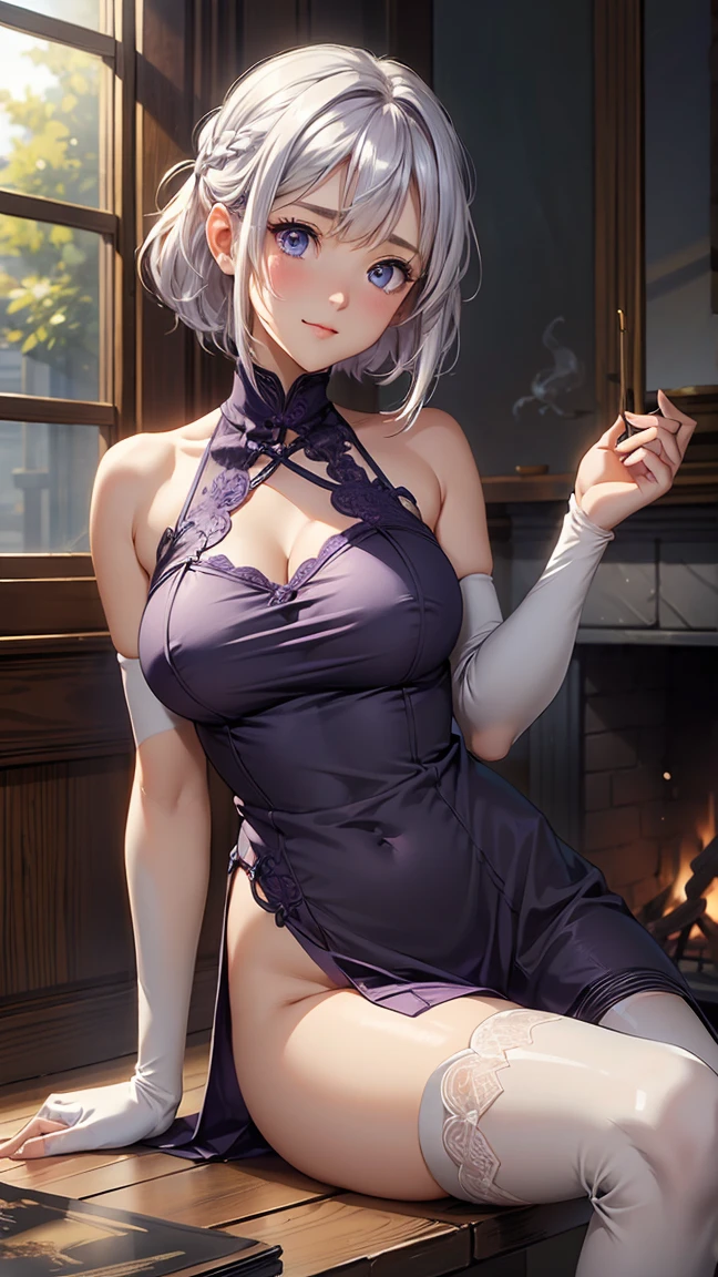 by Wlop,(Masterpiece),(Highest quality:1.4), (Highest Detailed:1.3), (8k very detailed CG unit wallpaper), anime girl in short shorts and jacket standing next to giant robot, artwork in the style of guweiz, cyberpunk anime girl mech, trending on cgstation, guweiz, by Russell Dongjun Lu, digital cyberpunk anime art, ross tran 8 k, guweiz on artstation pixiv, girl in mecha cyber armor (1 girl, Gray hair, extremely long hair, low twin braids, green eyes, , Determined) (Digital) (Details in the fitting room, (evening dress, plunging neckline)) , best quality, stlouis, corps entier, white hair random face, yeux bleus, Dark Purple Gossamer Cape, Dark purple Gossamer dress, lace underwear, collier, collier, earrings, , Gossamer Gloves Dark Purple, bas, bijoux, joaillerie, Head Ornament, ornement des mains, Ornement de jambes, bracelet, bracelet de cheville, talons hauts, huge breasts, gros seins, gros seins, Burst breasts, gros seins, seins pleins, breasts exposed, narrow waist,, gros cul, ventre nu, nombril nu, Cul nu, gros cul, ventre nu, ventre nu, sexy, sueur, peau brillante, perfect female body, (Rendered in ultra-high definition, (UHD) resolution 8K:1.4), perfect beautiful body