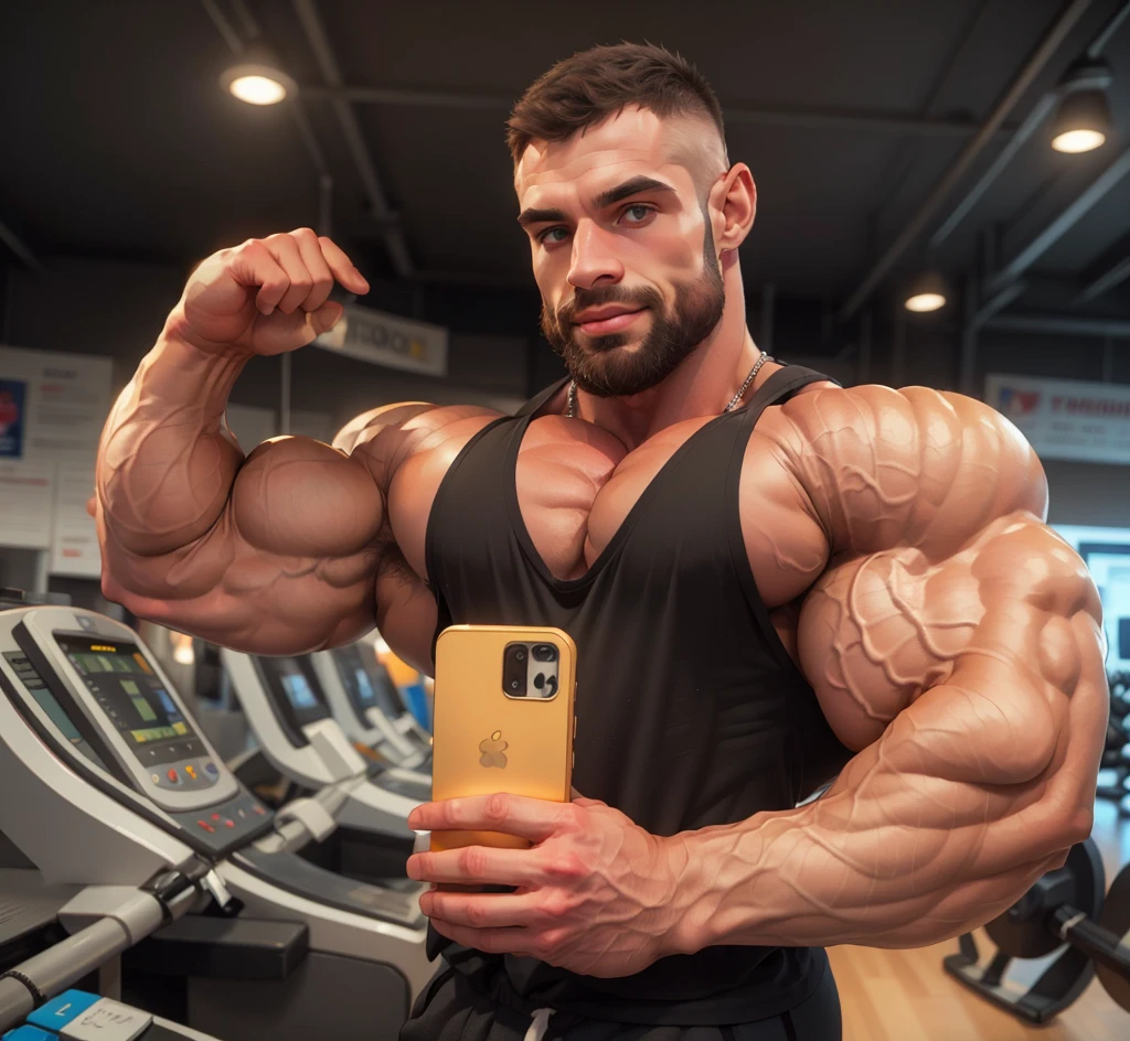 there is a man taking a selfie in a bathroom mirror, muscular!!, very beautiful. big muscles, big muscles, super buff and cool, bulging muscles, musclebound and hulking, posing and flexing, large muscles, huge muscles, big muscle, extremely muscular, muscular!!!, muscular! green underwear, dick bulge, big dick, black tank top, massive muscles, ernest khalimov body