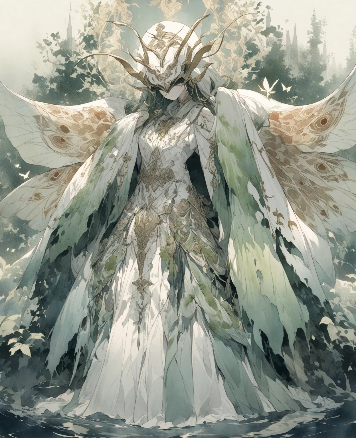White clothes，wing, Highly detailed, Floral clothes，Elf Girl, Female magician