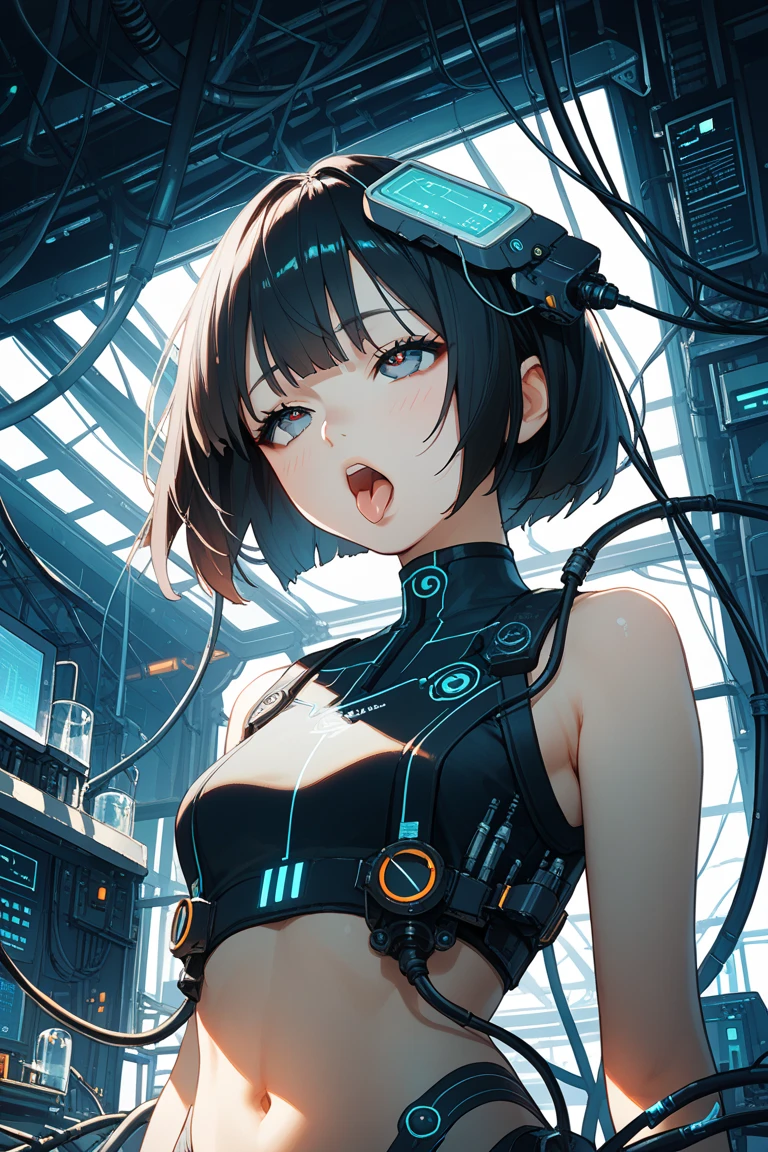((highest quality)),(ultra high resolution),(Super detailed),(detailed description),((best CG)),(best work of art),super precision art,amazing drawing art,(Sci-fi art with precise details:1.5), (female robot:1.6),(sharp mechanical face:1.5),,(Precise and detailed mechanical body:1.6,),clear parts:1.8,cylinder,cable connected to backpack,((destroyed body:1.7))