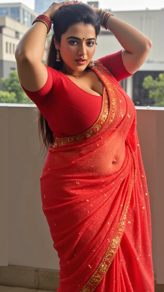 Wearing a sexy satin saree with strapless Bra, sexy Indian housewife, Looks like Indian Actress Nayanthara, actress Nayanthara, mallu, mallu aunty, desi aunty, full figured mature beauty, sweaty skin , shining skin, sweat, attractive figure, 48 years old, spicy hot, desi milf, desi aunty, a close up of a woman in a red dress in a bedroom, inspired by Avigdor Arikha, sleek!!!, indian super model, wavy hair combed to one side, actress, by Jitish Kallat, smoldering, intense smoldering, fashion, an angel, print ready, with a dramatic looking, inspired by Sudip Roy, seductive look, sexy Saree queen, sexy Saree fashion, seductive Saree, wear saree, sizzling hot Beauty, skin pores, armpits, beautymarks,