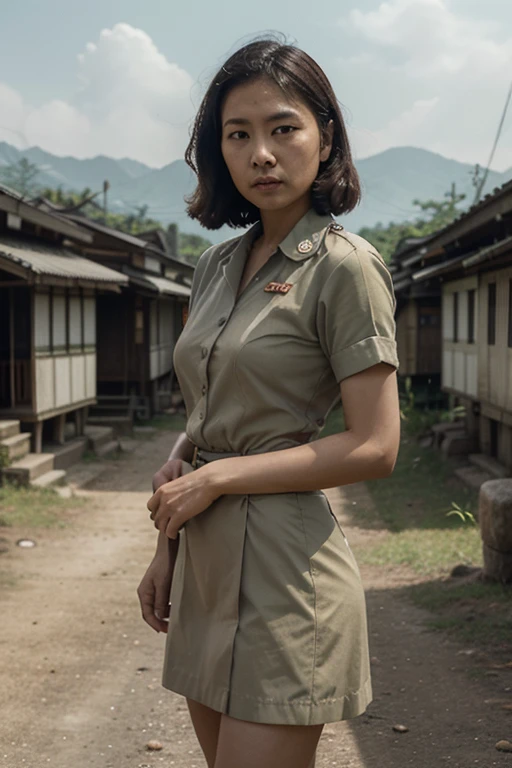 Asian female soldier jerking off young boy while her mom watches naked
