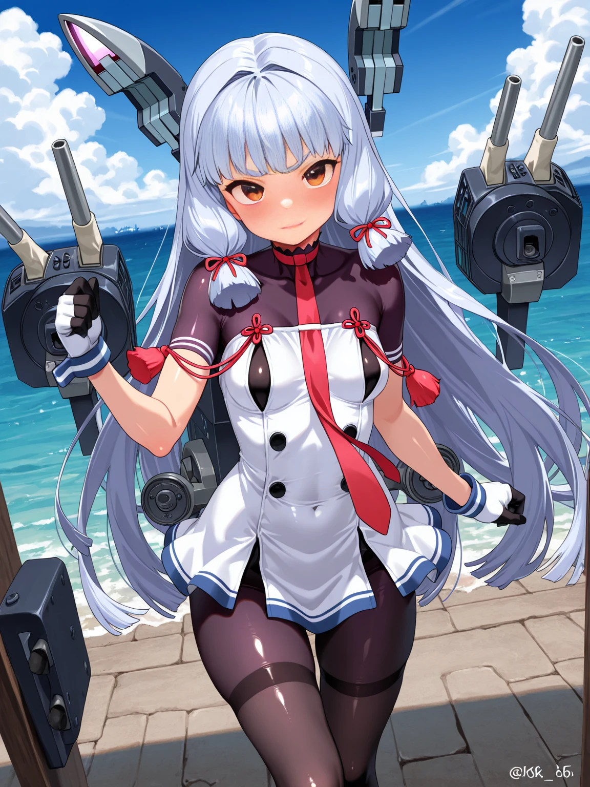 Anime girl in a gray dress standing on a wave in the ocean, kantai collection style, Estilo de pista Azur, Konpeki no Kantai, Do videogame Azur Lane, Kantai Collection Arcade, Personagens de Azur Lane, Kancolle, small curvy loli, divindade de cabelos brancos, Marin Kitagawa Fanart, Impacto de Ayaka Genshin