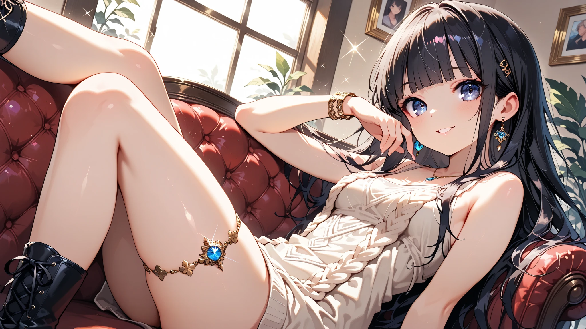 (child),highest quality,Beautiful face in every detail,cute,Dark brown eyes,(背の低いcute女の子,Small young student,Young delicate girl),(masterpiece,Top quality),Black Hair,Sleepy expression,Sleeveless,(White shorts),Crouching