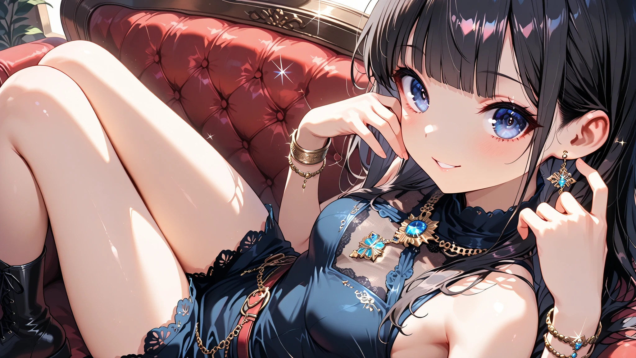 beautiful magician, lingerie s beauty, lace lingerie，The pendant shines in the cleavage，suspicious smile，lure，