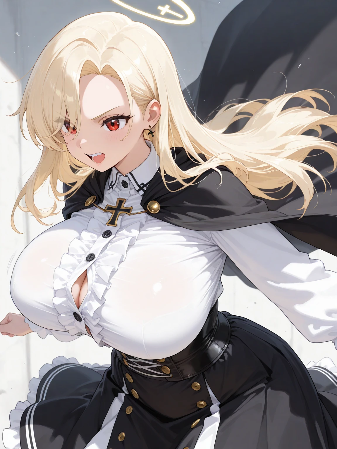Anime-style image of a woman wearing a black and white top and red shorts, Artoria Pendragon, Big Breasts!, Enchanting anime girl, Krentz Kuschaert and Artgerm, sfw Big Breasts, Marisa Kirisame, Big Breasts!!, Kashert Kenz, blonde anime girl with long hair, Azur Lane Style, have large breasts