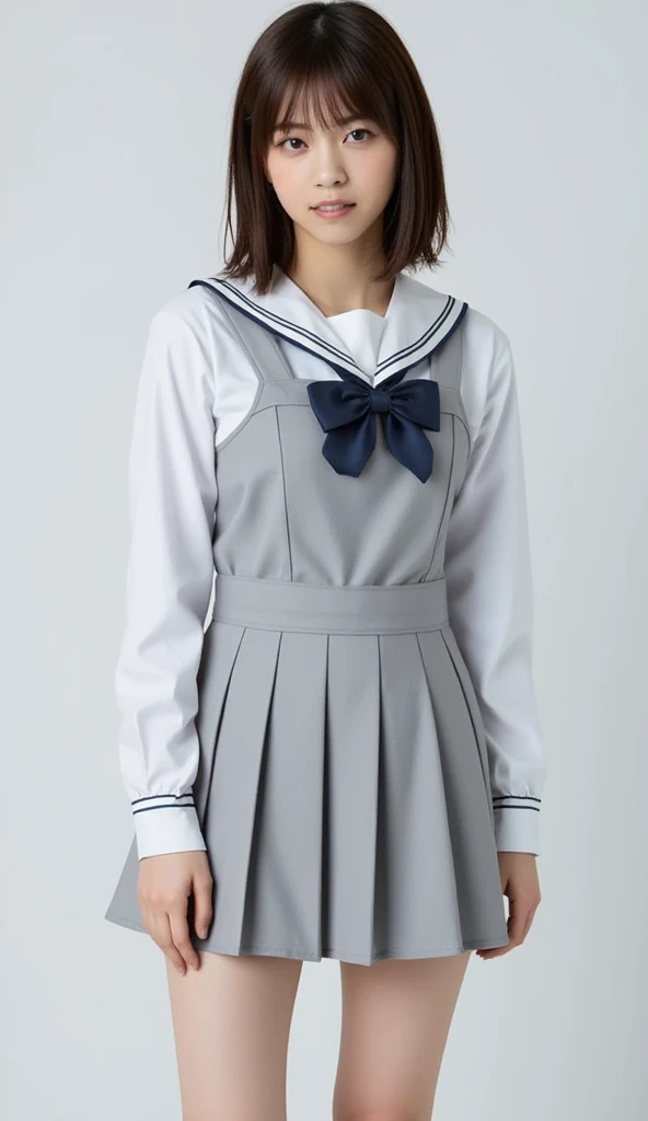(Stock Photography, Award Winning) E-Girls_Mansion_Mona is (skinny), (A chic, minimalist coffee shop with large, floor-to-ceiling windows and modern design elements) (wearing school uniform, pleated skirt, thighhighs) (Braided topknot) by Steve McCurry, 35mm, F/2.8, ((Photo Focus, DOF, Aperture, insanely detailed and intricate, character, hypermaximalist, beautiful, revealing, appealing, attractive, amative, hyper realistic, super detailed))(DOF, blurry background), Content facial expression <lora:School Uniform By Stable Yogi:0.8>