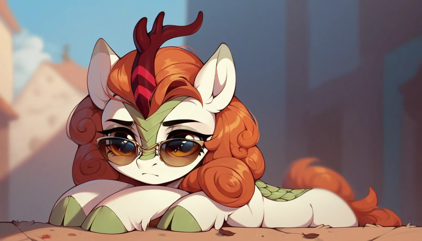 Female pegasus pony, brown fur, red hair, green eyes, green polka dot bandanna in hair on head, white feathers on wings, large crotchboobs, fishnet stockings, bulge in throat , kneeling, deepthroat blowjob