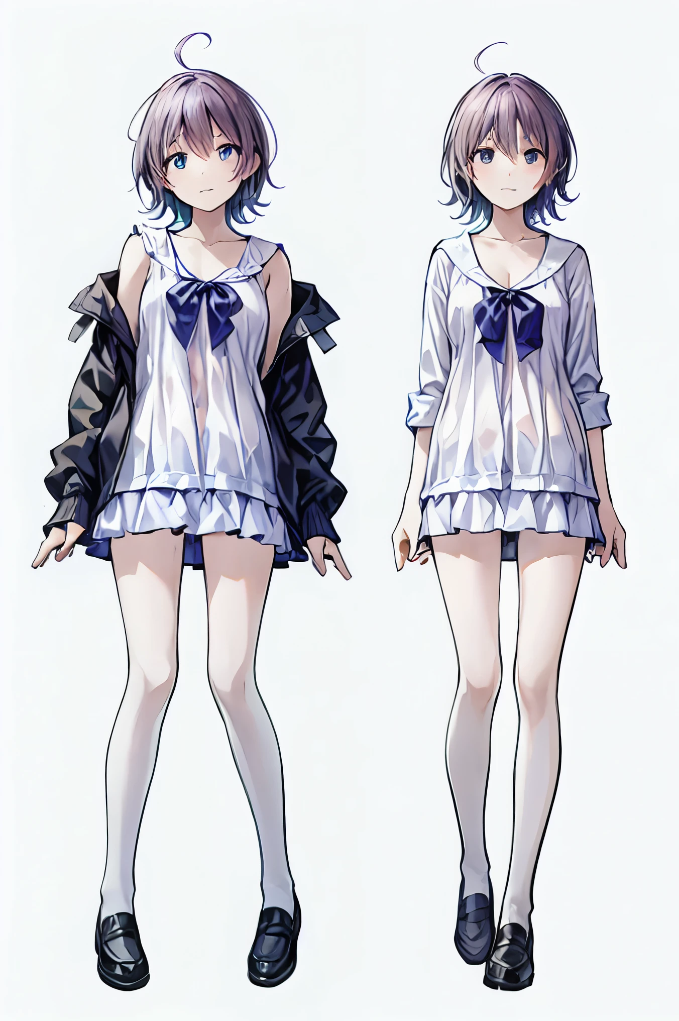 plusieurs vues, 1 fille de 10 ans, Sous-vêtement, Pas de chaussures, Arrière-plan simple, fond blanc, tout le corps,