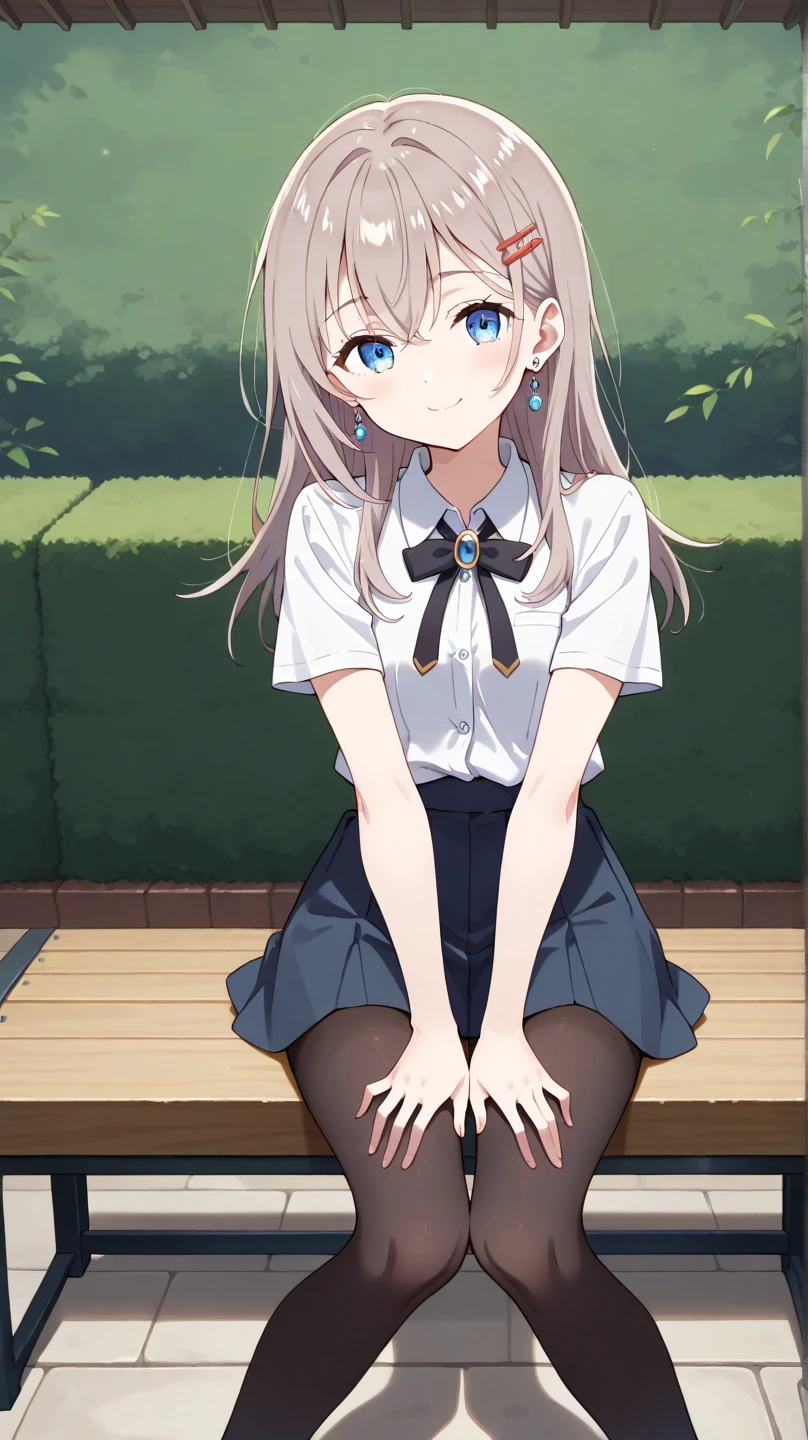 1girl in、A smile、A delightful!　The shirt、pleatedskirt、White skirt、（small tits）Squatting panchira、