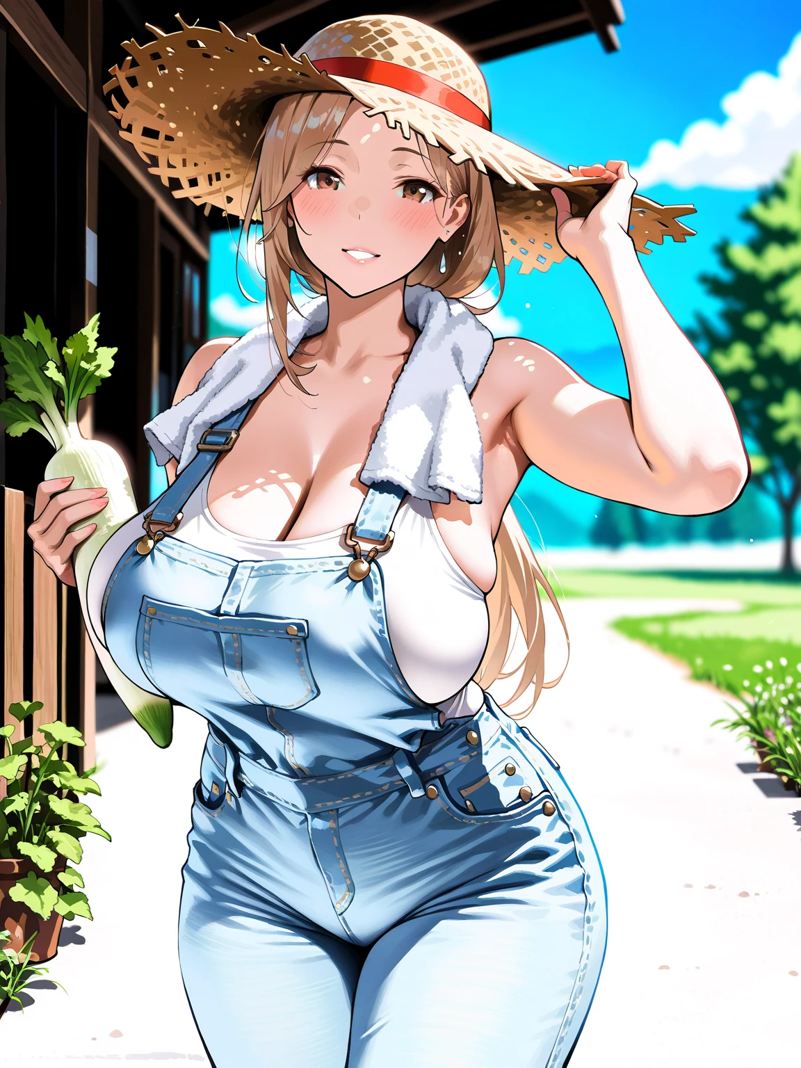 (Very realistic)、beautiful asian woman、sexy、Scalability　beauty　high resolution　high resolution　realistic、Young woman、((Big big))、Fine texture、超high resolution、realistic、Voluptuous figure、beautiful expression、ponytail、soft hair、white hair、smile、Great happiness、Excited big red lips、Very delicate and fine texture、Women in agriculture、Very very big butt、Showing pussy