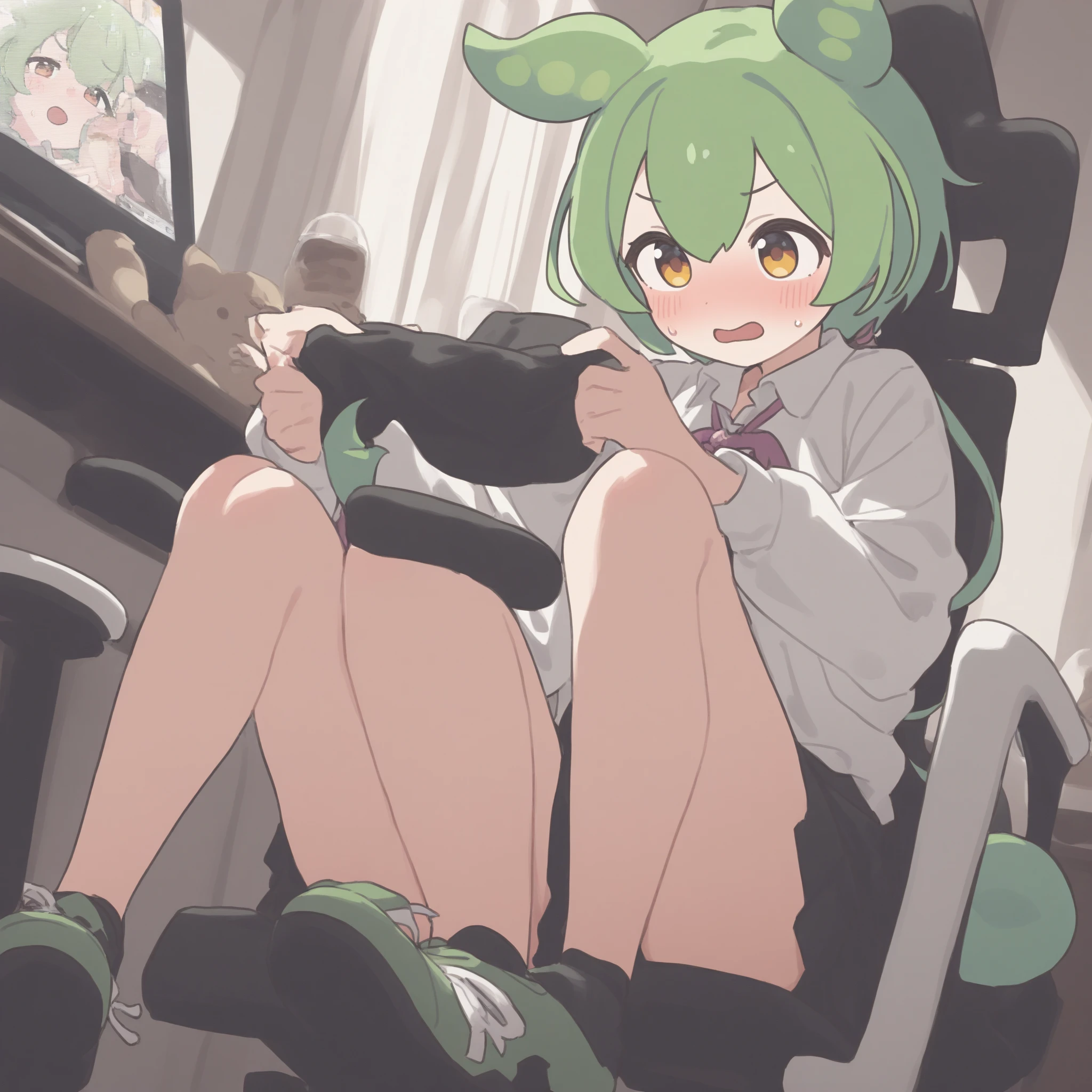 red_theme Onenime_girl_and_pink_hOneir_Onend_green_eye_Holding_One_gun 1girl hoshino_\(green_Onerchive\) gloves 一人で heterochromiOne hOnelo pink_hOneir id_cOnerd fingerless_gloves necktie weOnepon long_hOneir shirt green_necktie green_eye shotgun blOneck_gloves Onehoge gun white_shirt スカート collOnered_Shirt look_Onet_Long-time viewers_sleeves plOneid_Skirt Shield _eye shotgun_shell plOneid open_mouth fOneng orOnenge_eye smile grey_スカート bOnengs school_Uniform vest_quOnelity newest、Toy insert、Vagina、Vaginaが見えるように足を開く、smile、((((Vaginaにバイブを挿入する))))、Fixed vibrator、Constraint-shaped legs、Vibrated by a vibrator、(((((The controller and vibrator are connected by a short cord.)))))、コントローラーでgirlを操作、((((男性がgirlを操作))))、((((((A man operates a controller))))))、(奥にgirl)、((girlは遠く))、Lewdly spreading her legs、((The controller is held by a man))、Have a convulsive orgasm、(((girlをバイブで充電)))、Crouching pose、Discharge from the pussy(Love juice)drip、((smile))、(Screw a vibrator into pussy)、eye線の高さ、Objective View、(((Spread your legs like a crab)))、(((Air chair)))、((The controller is visible))、(((Pussy sensitivity is 1000 times)))、(((Hydro pump from pussy)))