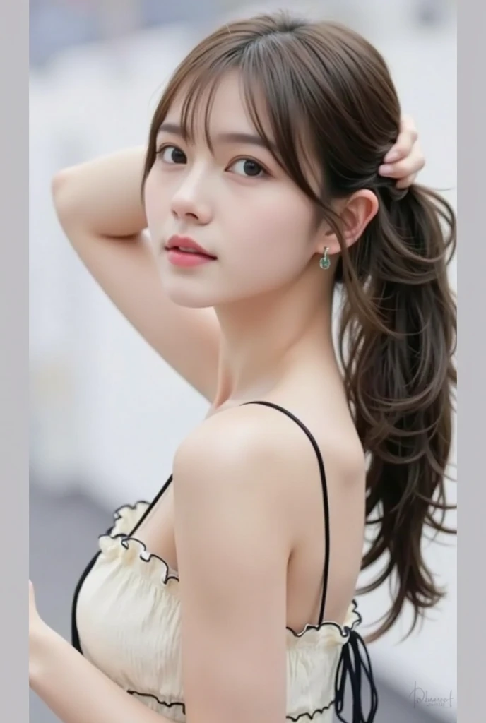 Realistic, High resolution, 1 female, Glowing Skin, alone,裸のshe,Beautiful breasts, cleavage is a little wide,she,Realistic skin texture,Genuine,Detailed face,high school girl,Dynamic Pose,裸のshe,Ponytail Hair Brown Hair,Mr.々Situation background,Realistic skin feel,Glowing Skin,Full Body Shot