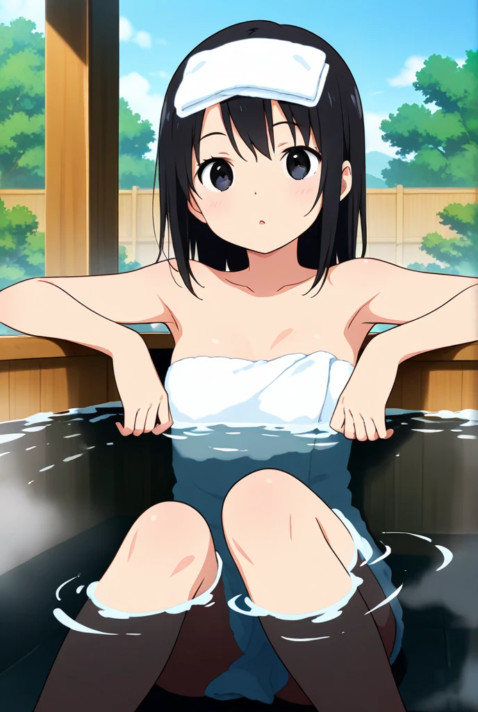anime mom on the toilet, big bottom, black hair, red eyes