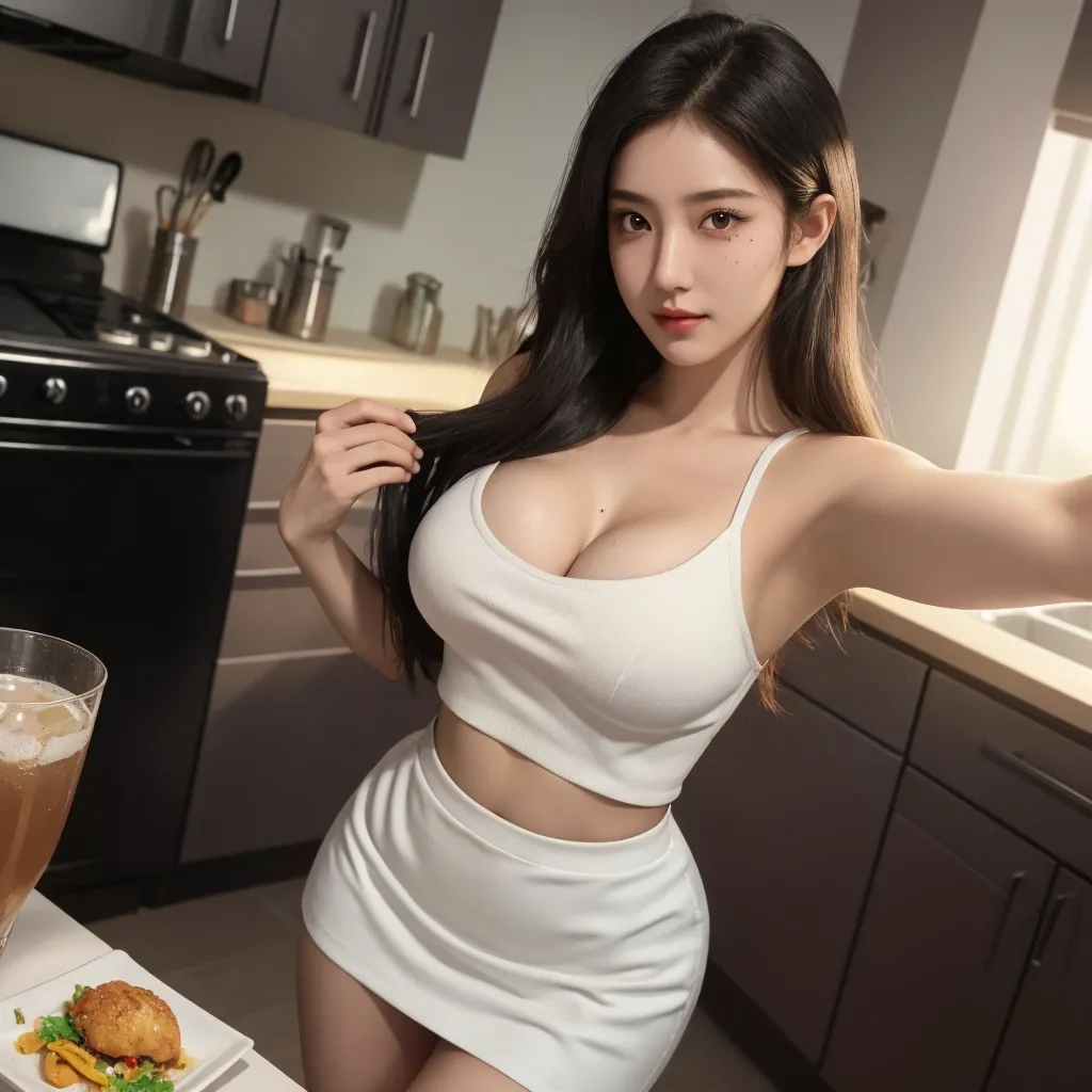 (Realistic, Photorealistic: 1.37), (Masterpiece, Best Quality: 1.2), (Ultra High Resolution: 1.2), (RAW Photo: 1.2, shots on Nikon), (Sharp Focus: 1.3), (Face Focus: 1.37), (Ultra Detailed CG Unified 8k Wallpaper: 1.2), (Beautiful Skin: 1.2), (pale Skin: 1.3), (Hyper Sharp Focus: 1.5), (Ultra Sharp Focus: 1.5), ( Beautiful pretty face: 1.3), (super detailed background, detail background: 1.3), break, very cute and beautiful Japan pictures of woman, (sexy model), professional attire, (22 years old: 1.1), portrait of a girl with a bright smile, upper body image, When viewed from the front, the composition is symmetrical, (Studio lighting: 1.3), (Cinematic lights: 1.3), (backlight: 1.3), dim lighting, lighting that covers the whole body, (looking straight at you, standing:1.3, arms down:1.3, random, model pose), break, (shiny-brown half up thin hair: 1.2), dark brown eyes, upturned eyes, beautiful eyes, princess eyes, ((brown hair:1.3)), single hair, bangs, Hair between eyes, Long hair, curby, abs, perfect abs, (gigantic-breast;1.37, big breast:1.37, big cleavage:1.37), (thin waist: 1.15), (detailed beautiful girl: 1.4), (bare shoulder, Chest squeezed together, View viewer, (blue camisole:1.3, black box-long-skirt:1.3, teacher fashion style, attractive look), Solo, Parted lips, pink lips, (shiny skin), sweat, (school room background:1.5), (light seductive smile:1.25), ((Perfect Female Body)), (Upper Body Image:1.3), Frame the Head, Perfect Anatomy, Perfect Proportions, 8.5 Life-Size, Face Focus, Ultra Realistic Photo, Hyper Sharp Image, Hyper Detail Image,