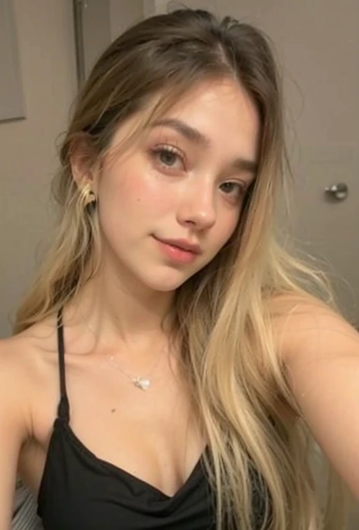 arafed woman fully , with brown eyes, ultra realistic, meticulously detailed, portrait kinsey wolanski, blonde hair , selfie of a young girl, violet myers, with makeup, natural makeup, looking directly at the camera, face with artgram, subtle makeup