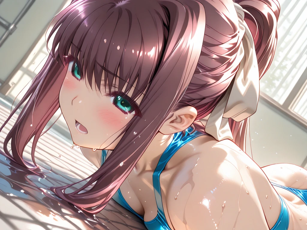 Super detailed、highest quality、Best image quality、masterpiece、8K、Anime Face、A kind smile、Open Mouth、Sparkling Blue Eyes、(Long pink wavy hair:1.5)、Heavy bangs、Wearing a maid headband、(SFW huge body)、(((Rear view)))、Cowboy Shot、(Wearing a white thong:1.3)、Muscles of the whole body、Kneel、(Place your hands on your hips:1.2)