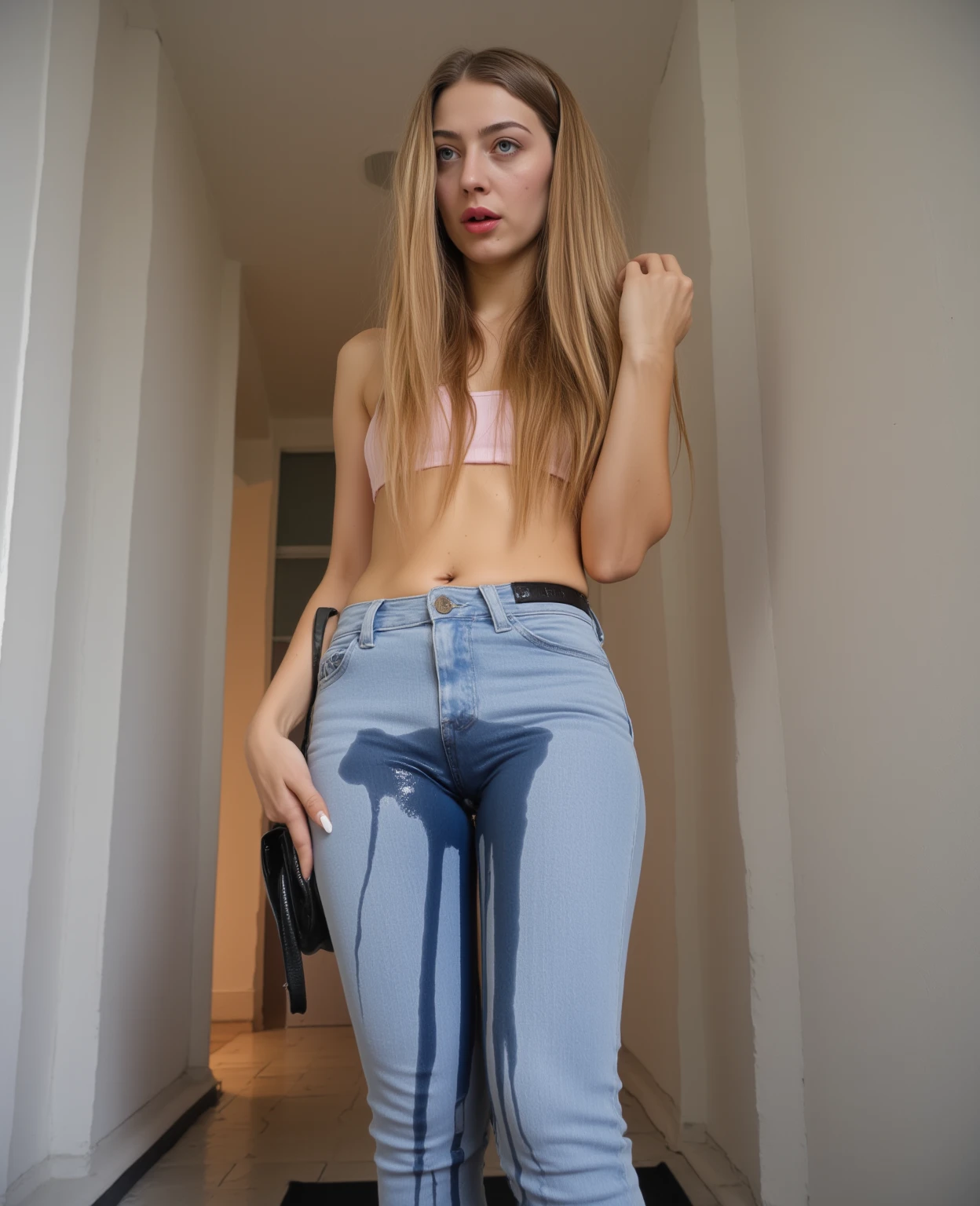 spider-gwen, thigh gap, gap between legs, bulge from puss lips, bubblebutt, full frontal, detailed pussy lips, undercut hair style, blond hair with pink strips, loli, age 15, no clothes, full body, facing forward, athletic toned abs, showing vagina lips, genitals can be seen, butt showing, a sexy look, a raytraced image, digital art, beautiful kawaii lighting, anime style character, cinematic, ultra high res, high contrast, 8k resolution, large venus mound, large lower lips, white skin, pussy