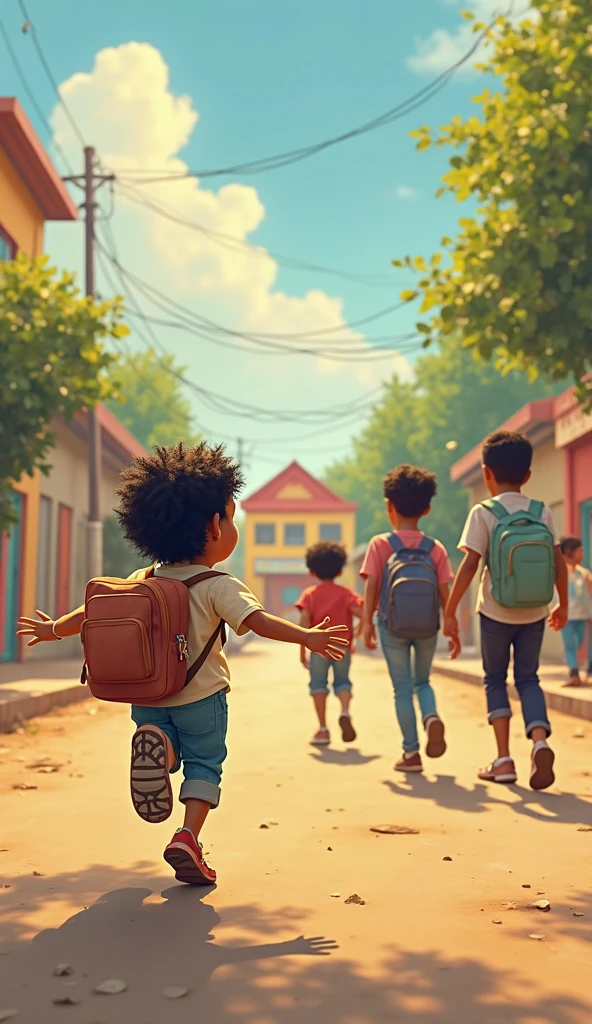 Montrez une photo des enfants courant vers la bibliothèque (africain)