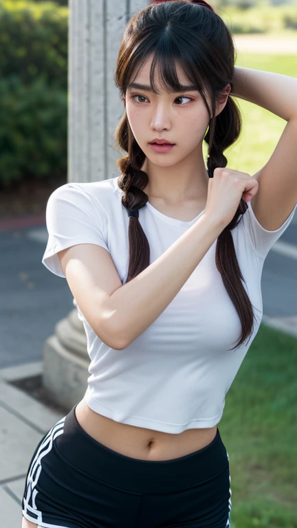 ((Highest quality, 8k, masterpiece: 1.3)), sharp: 1.2, Perfect Body Beauty: 1.6, ((Layered Hairstyles, Small breasts: 1.5)), (blue sky: 2.0), (Seamless White T-Shirt: 2.0), (Small, tight-fitting T-shirts: 2.0), ((long hair: 2.0)), ((necklace)), Earrings, ring, Bracelet, Hair Accessories, ((Beautiful young teenager woman)), ((Straight nose)), (Eyeliner), Armpit Hair, Bristles, ((White and beautiful skin)), Wavy Hair, Beautiful attention to detail, Super detailed, Highly detailed face and skin texture, fine grain, double eyelid, Black Hair, Big Ass, Lower Body, Thighs, (((Skinny))), Wet and shiny lips, (smile: 0.5), Get a grip on your body, ((Anatomically correct human body)), ((Crisp body shape)), Ribs, clavicle, Protruding skeleton, A face without nasolabial folds, Shyness, Thin eyebrows, Big eyes, (shoot from side: 2.0), (Narrow shoulders: 2.0), (Serious face: 1.0), Corset-like dress, White skin, Closed Mouth, (In pants: 2.0)