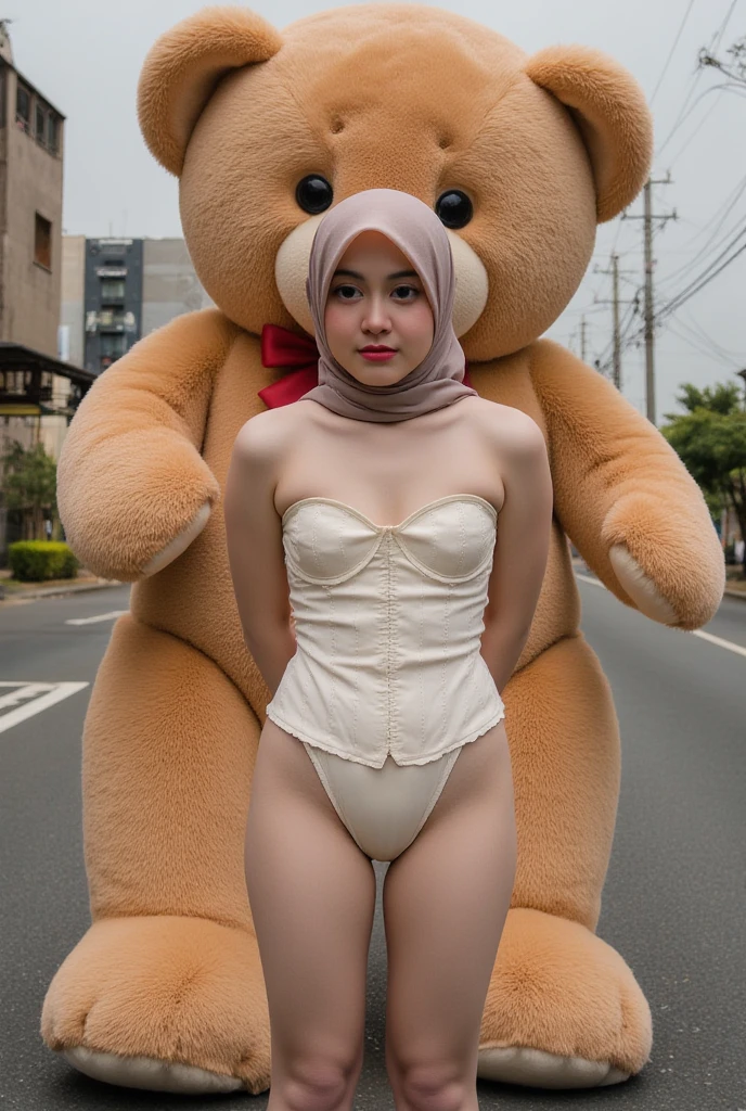 Hijab smile, Mak Milah is 32 years old, very skinny and naked in the middle of the city of Kuala Lumpur , (bokeh), net stockings , hello Kitty Sneakers