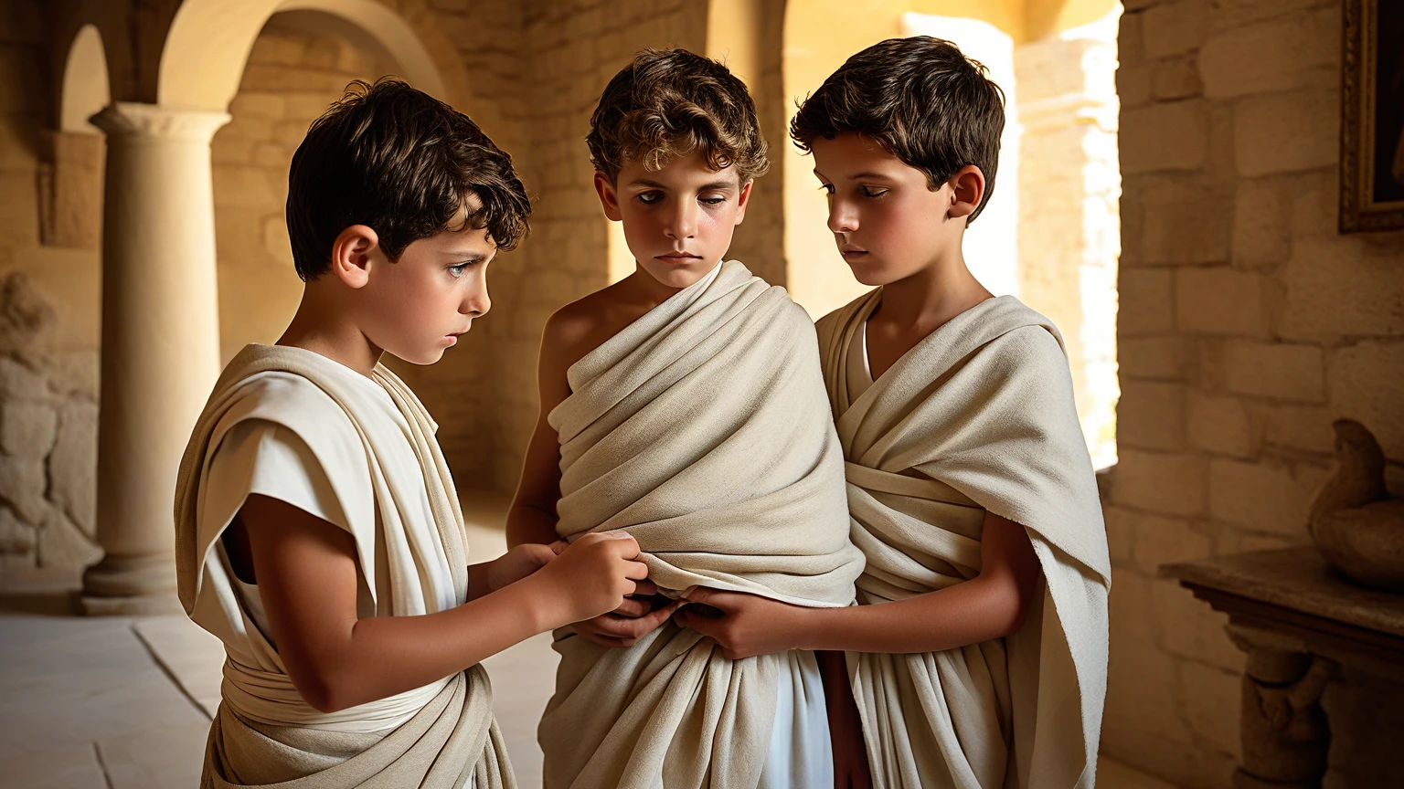 Buzzcut Young boy with greek clothes