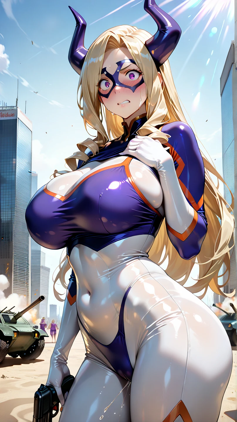 ((best quality)), ((masterpiece)), ((realistic)), beautiful woman, nsfw, ((large_boobs|tits|breasts and saggy breast in 188cm:1.5)), gorgeous mountain scenery, bright day, stunningly beautiful, ((blond and blue hair ombre:1.2)), style:comic 90s, (()), ((voluptuous)), apple butt, apple boobs, lactation, milfication, mature female, sharp eyes, cinematic, hard hip, buxom, stocky, (unrealistically giant breasts:1.4), (more details:1.15), hair over eyes, hair over one eye, (exaggerated body features:1.4), monster girl, zoroark's hair, Anivia's crystals and (fox ears:1). Incorporate characteristics, monster woman, realistic ((boobs incorrect body proportions:1.3)), (LoRA:Large breasts-Huge breasts-Nipple optimization_2*: 1.155), (LoRA:Russian Doll Likeness: 0.75), (LoRA:Fake Breasts_2*: 1.115), (full_body:1.2), solo, (Long legs:1.1)