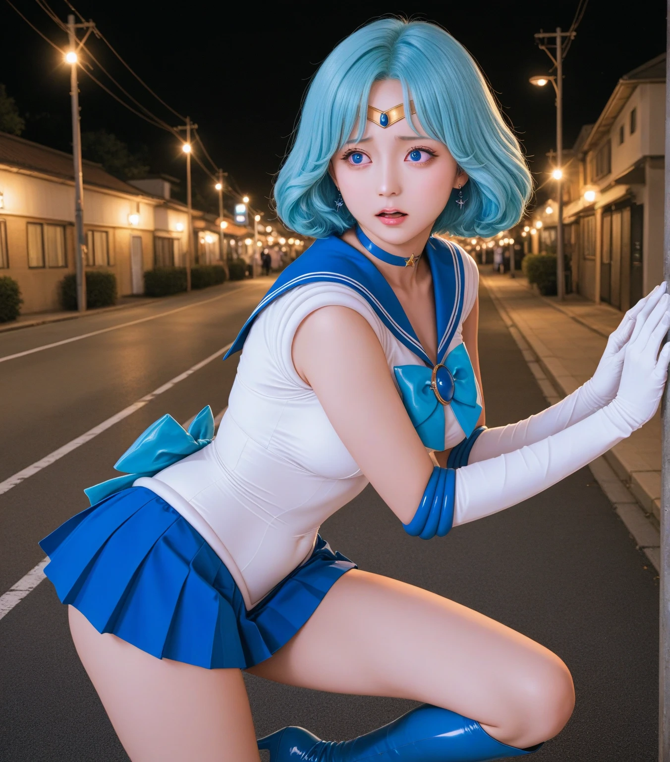 rialistic photo、An ultra-high picture quality、Woman in blue Sailor Senshi Japan posing for photo, Anime girl cosplay, Sailor Senshi Cosplay, Sailor Venus Cosplay, Ami-chan, Ayaka Cosplay, cosplay foto, Kantai Collection Style, Trending on CGSTATION, full-cosplay, sakimichan hdri, inspired by Leng Mei, Seductive Anime Girl, trending at cgstation