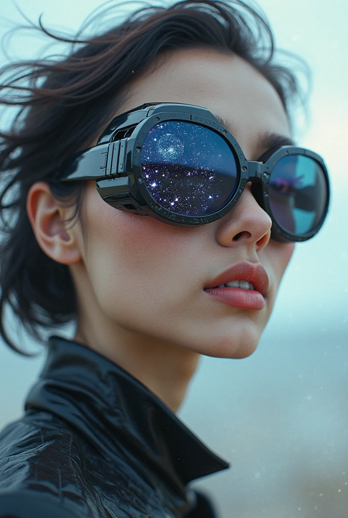 The model is wearing glass sunglasses with stars and the moon on the ...