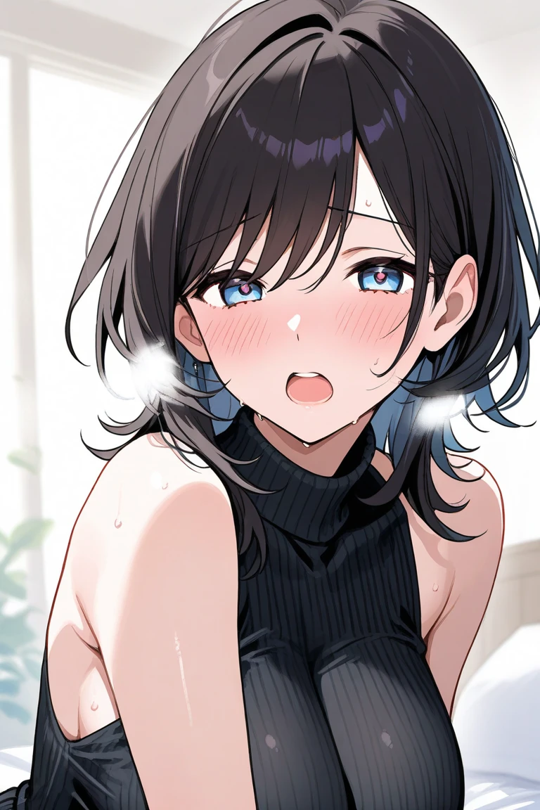 with a loose shirt showing her small breasts, sideboob, Ahegao face