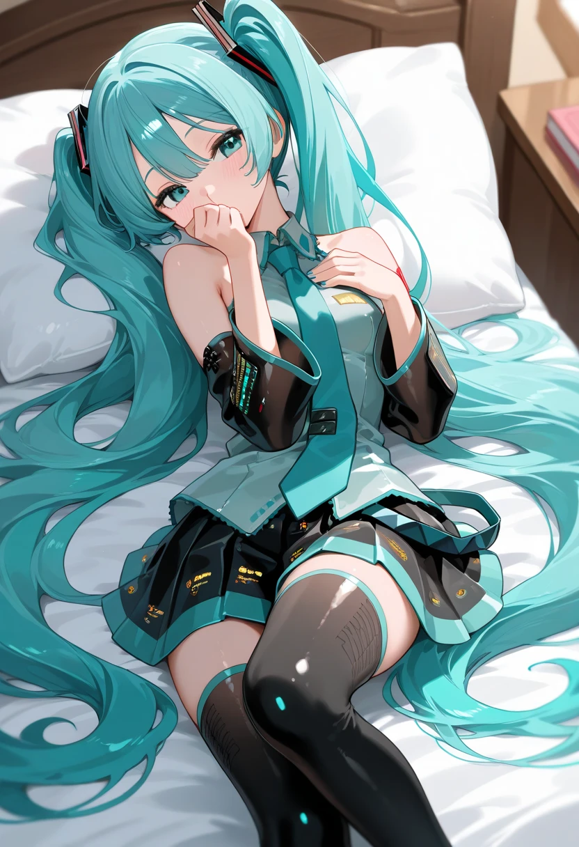 anime girl with blue hair and black stockings laying on a bed, seductive anime girl, anime art wallpaper 8 k, smooth anime cg art, anime art wallpaper 4 k, 4k anime wallpaper, anime art wallpaper 4k, best anime 4k konachan wallpaper, 4 k manga wallpaper, anime wallpaper 4k, anime wallpaper 4 k, nightcore
