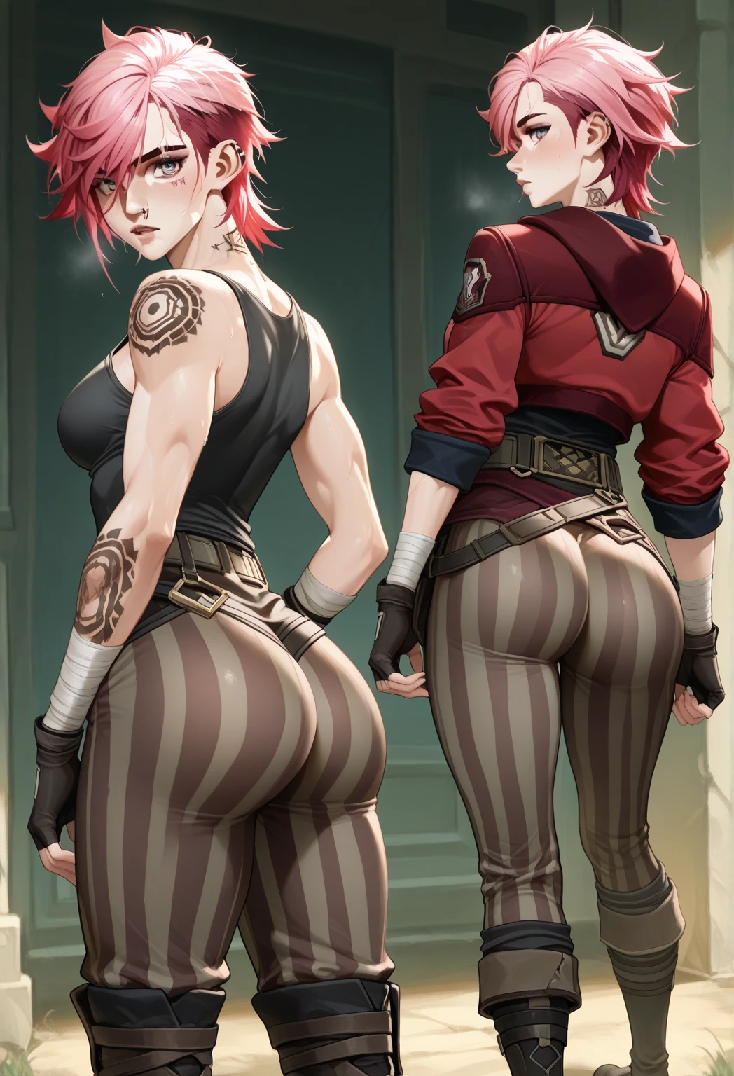 1 male, ((femboy)), Guviz-style artwork, made with anime painter studio, anime realismスタイル, Realistic anime art style, painted in anime painter studio, Inspired by Kim Taehyung, In an anime style, anime handsome guy, Inspired by Kim Taehyung, anime realism, Pink hair, A smile, a choker, Multiple piercings, Man with short hair, Male one, Inspired by Kim Taehyung, bustup, hoody, white background, full body, ((round buttocks)), big ass, big bulge crotch, pink stockings, blue high heels, ((character concept art)), ((character design sheet, same character, front, side, back)), (((same character)))