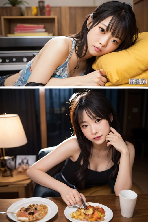 masterpiece, Highest quality, Very detailed, One person,30-year-old woman,Beautiful attention to detail, Clear Eyes,Beautiful Face,Delicate eyelashes,A beautifully detailed face,Neat and beautiful,Pale skin,Clear skin,Clean and fresh,whole body,Detailed hands,Detailed feet,High resolution, Black Hair, High-resolution model, High detail, Ultra high definition, Detailed Background,slender,Big Breasts,Hold the microphone,Sing a song,singer,Casual attire,Shortcuts,short hair