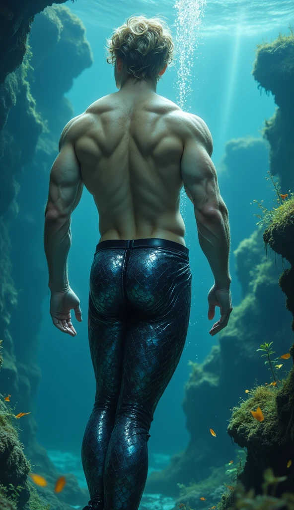 Handsome mermaid man sitting 
