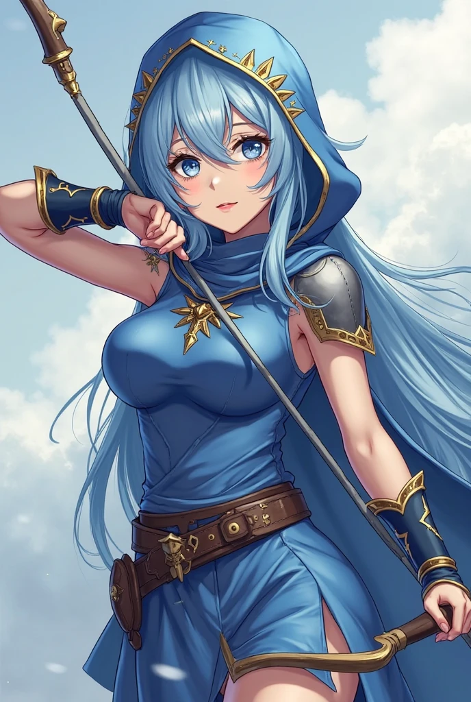 4K,High resolution,One Woman,centaur,Blue Hair,Short Ponytail,Big Breasts,Brown fur,Swordsman,White Chinese dress,White gloves,Jewelry decoration,Japanese sword,Medieval town
