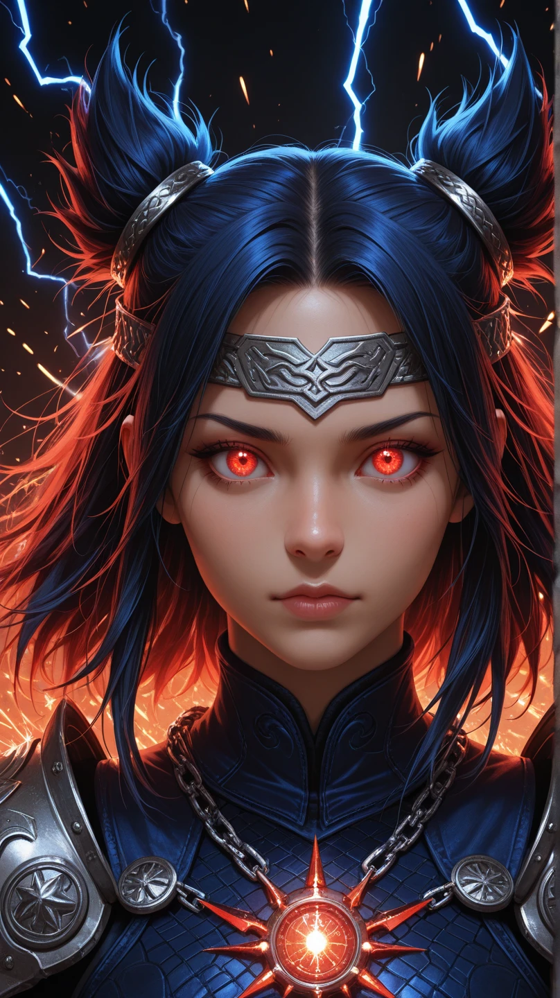devil's eye,Sharp eye light、Glowing red eyes、pupils are small、Glowing red eyes