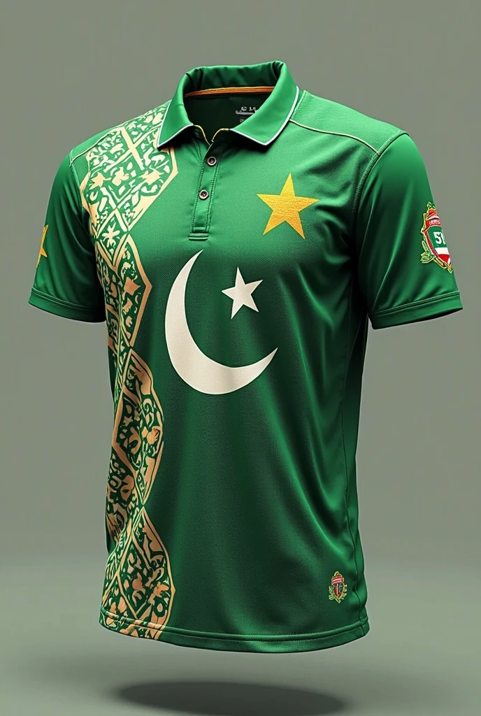 ((best quality)), logo of Pakistan cricket shirt in green colour with Pakistan cricket shirt logo , for cricket academy name Irshad cricket academy