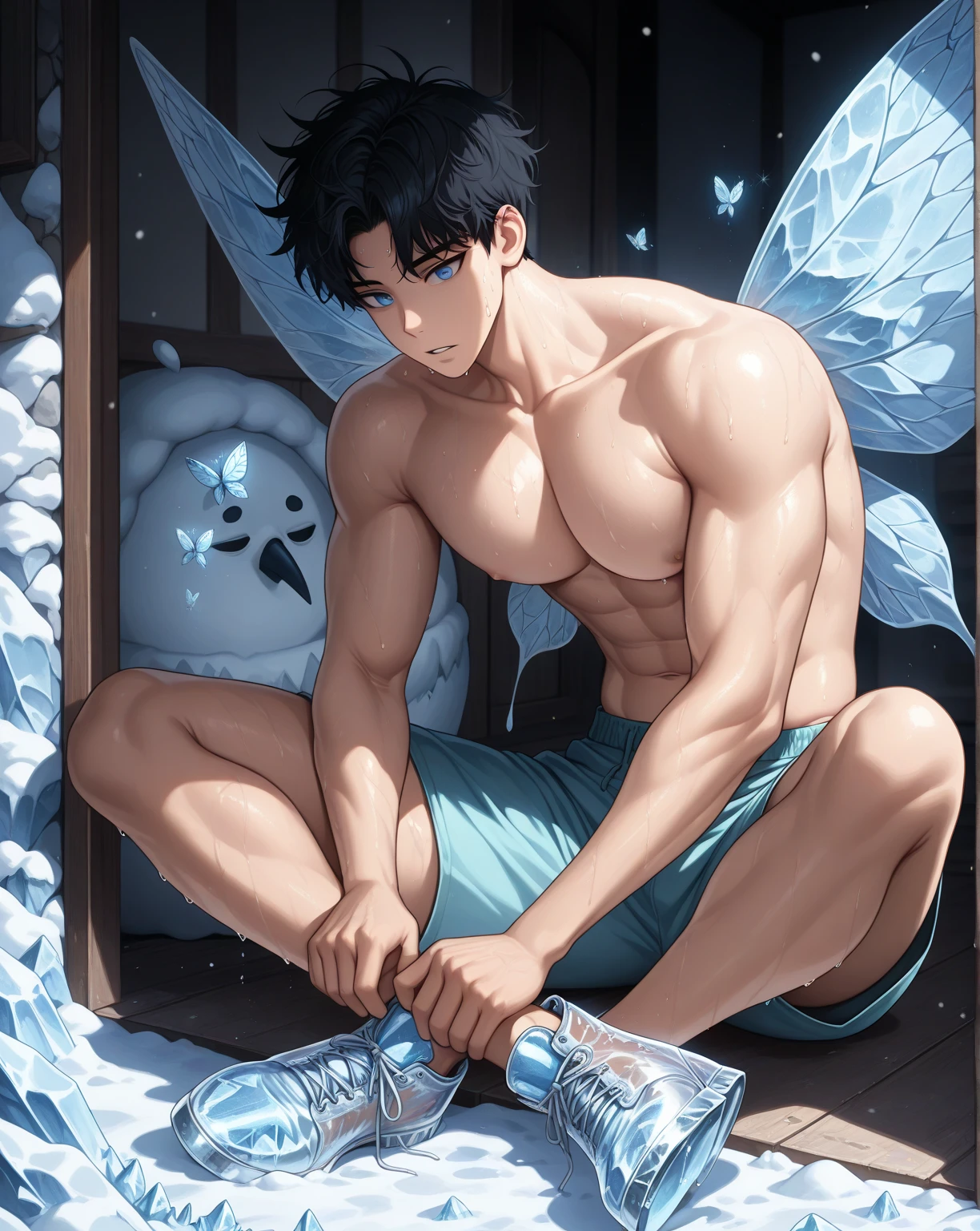 (masterpiece, best quality),Male children,nakeness,Short bright orange hair,ssmile,A young boy with,younge boy,Kid's face,adolable,infancy,Young age,Short round face,Flat chin,children's,infancy,(Kid's face),Land of Crystals,ice field,Pink belly hair,Pink chest hair,Pink pubic hair,Young age,Flat chin,Fine face in detail,Clean skin,White men's briefs,musculous,Short bright orange hair,Bright Hair,White eyes,Keep your eyes wide open,nakeness,Very narrow low-rise white briefs,White briefs,Pectoralis abdominal muscles,Broad body,Strong and well-developed muscles,Butterflies with diamond-like wings shimmering with crystal-like brilliance,Bright and vivid colors,(depth of fields:1.2),Positive audience,looking at viewert,the night,Holy,Light-sensitive,byself,Sit on the crystal,spreads her legs apart,Close-up Shot Shot
