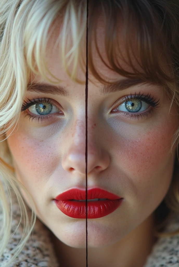 Keep the woman's original face by improving the position of her eyes and stitching her mouth together to close it.