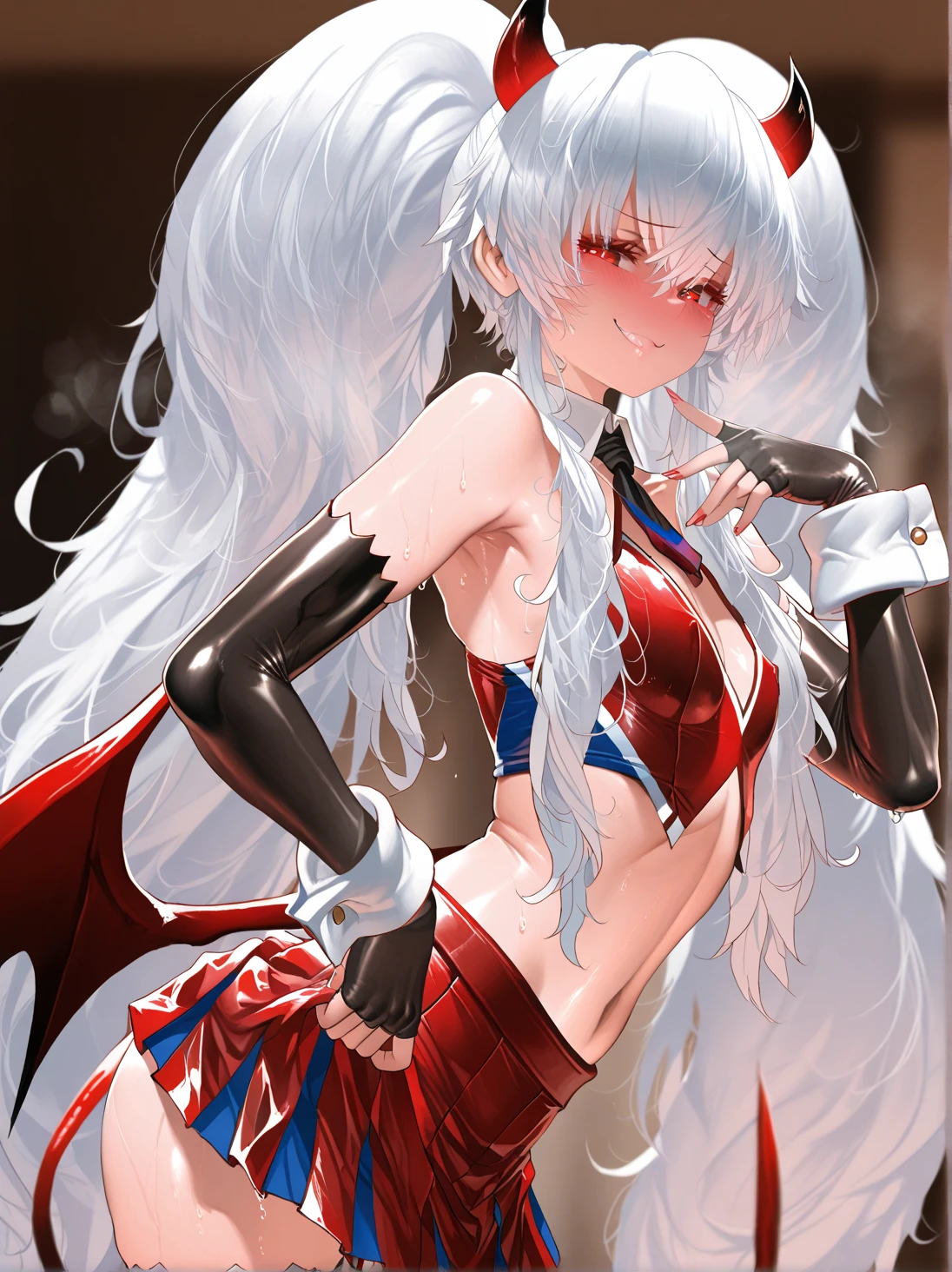 red and white batman,(Unity 8K CG wallpaper with extreme details, work of art, highest quallity),white color with batman red,mulher red and white batman, feminine,long hair,elegant bed, enhanced details, sinister grin,Caucasian skin
