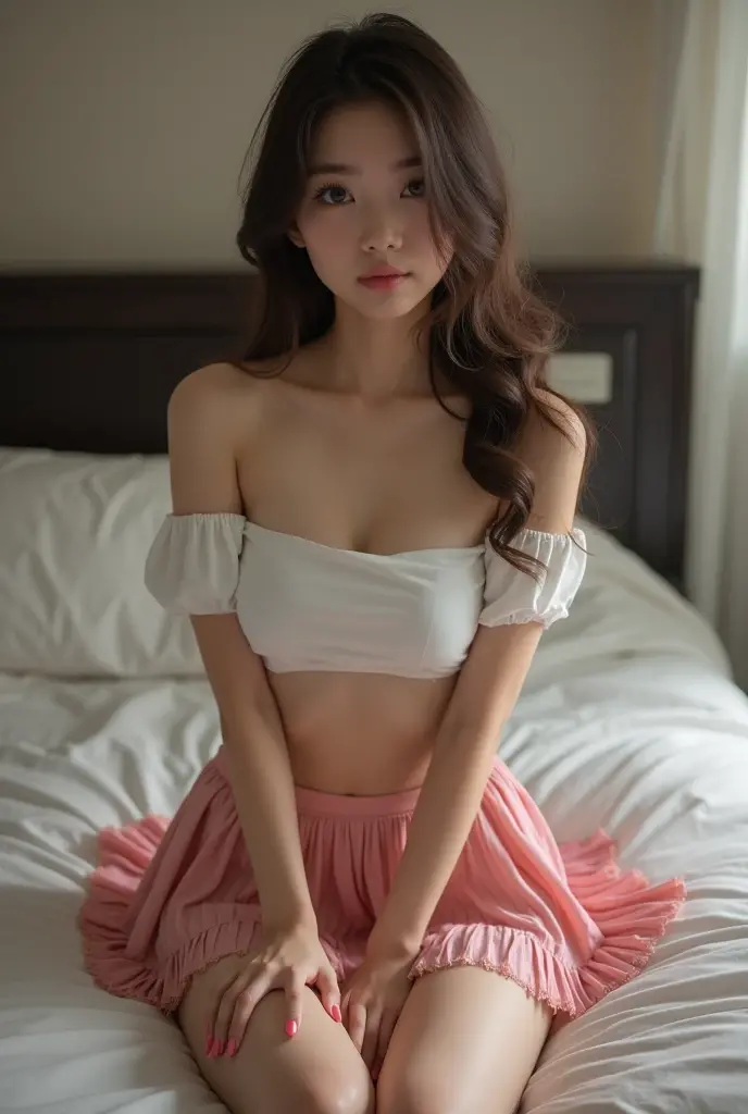 High quality, best quality, realistic, high resolution, realistic texture, realistic skin, Japanese, brown eyes, transparent white skin, pink lips, beautiful girl, 18 years old, brown hair, ponytail, hair length up to shoulders, normal chest size, (school uniform), (wearing skirt), white panties, (((roll up your skirt))), (((show me your panties))), show me underwear, (show me breasts), (show me nipple), full view, focus under