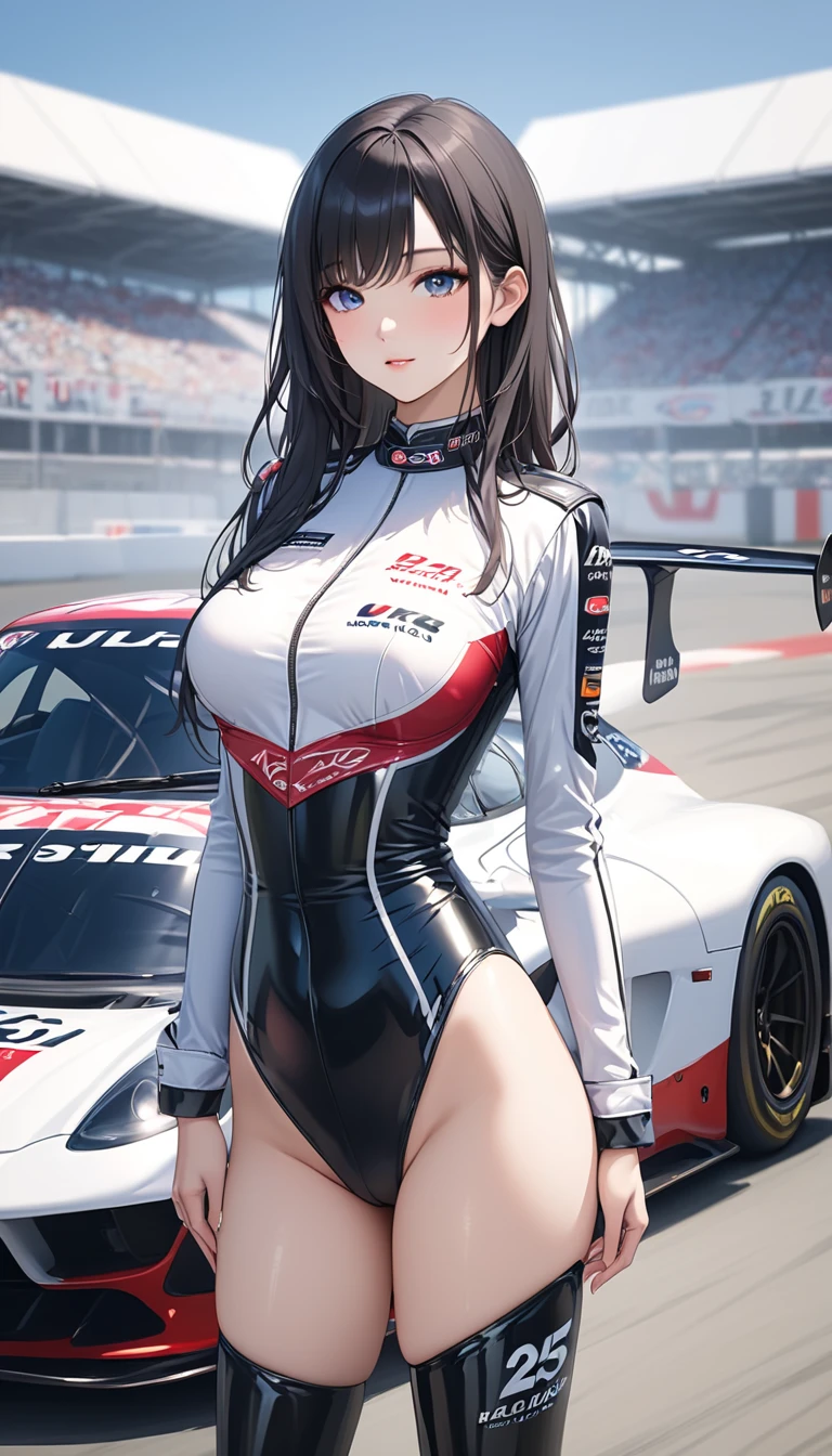 Highest quality、super high quality、16K, Delicious big breasts、Facial expressions are random、Location is random、 The pose is random、 Hair color is silver hair、The pose is random、The distance is random、Angles are random、Small face、Very delicate facial expressions、Delicate eye depiction、Highly detailed hair、Erotic、18-year-old female、Glowing Skin、Soft Skin、Long and sexy legs、The only sexy Japanese woman、Race queen outfit random、