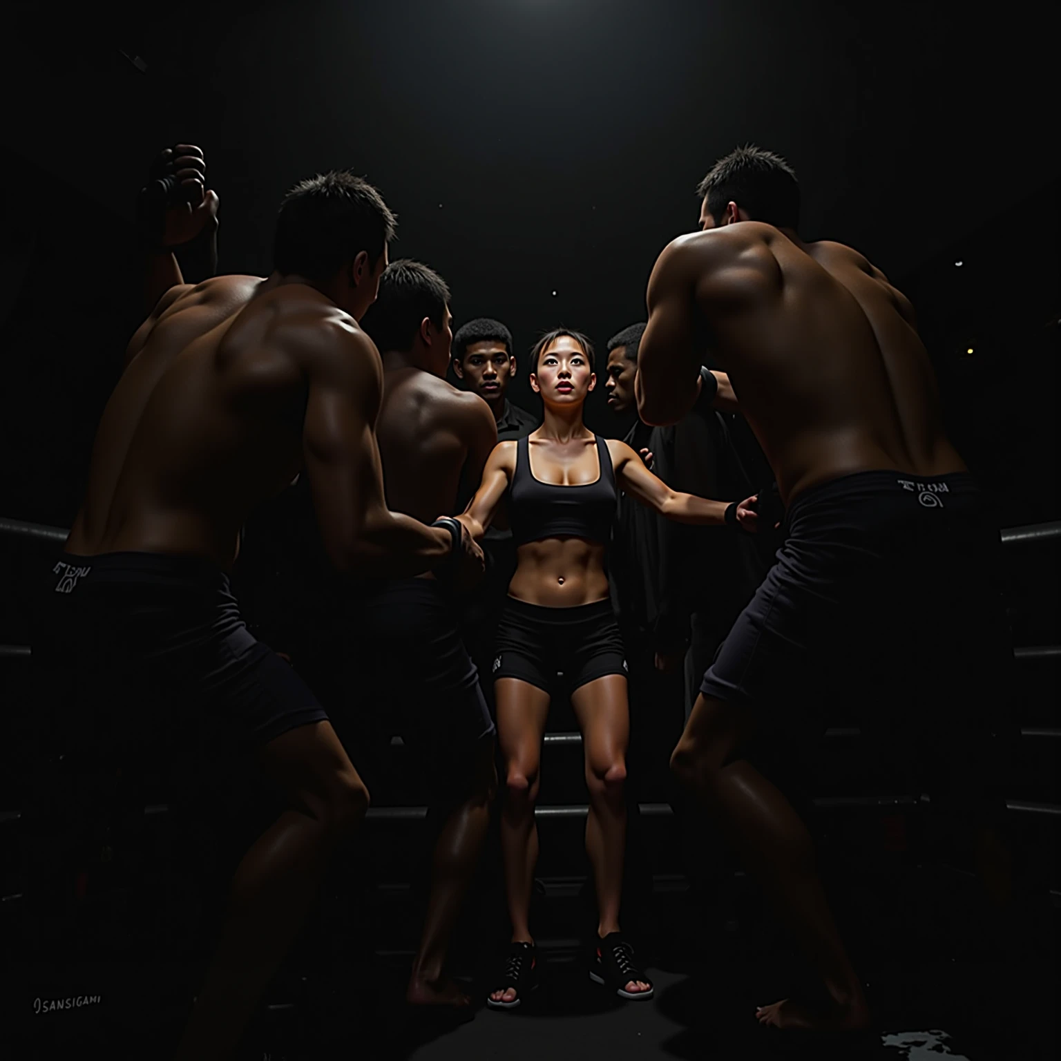 A 4-meter tall female boxer against 20 men