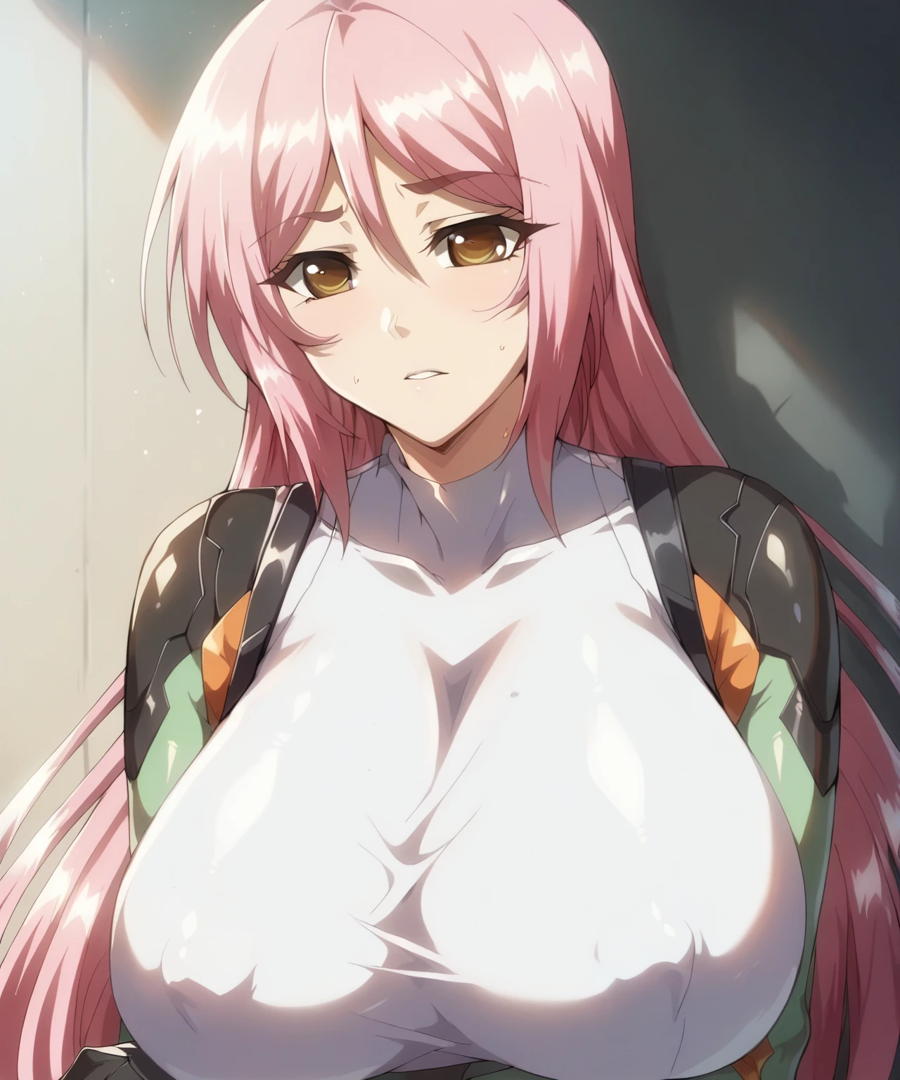 (Highest quality, masterpiece, 8k:1.2), Anime coloring pages, ultra-high resolution, hyper detail, Ingrid, one girl, 20 years, adult woman, Large medium breasts, dynamic angle, staring at the viewer, (Race queen, leotard, sleeveless, blush, car racing venue)