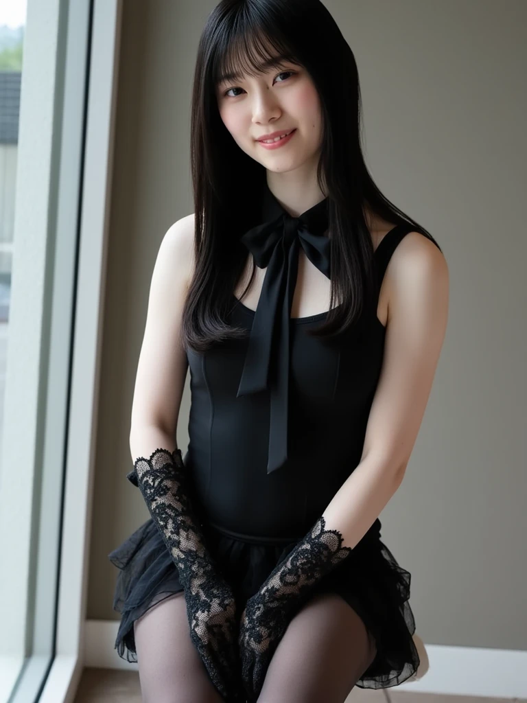 Pure young Japanese girl, wearing dark color classical suits and skirts, (lace panty), (stockings), vivid makeup, natural black hair styles, sitting in antique gothic style rooms, sweet smile, secret temptations, professional portrait photography,