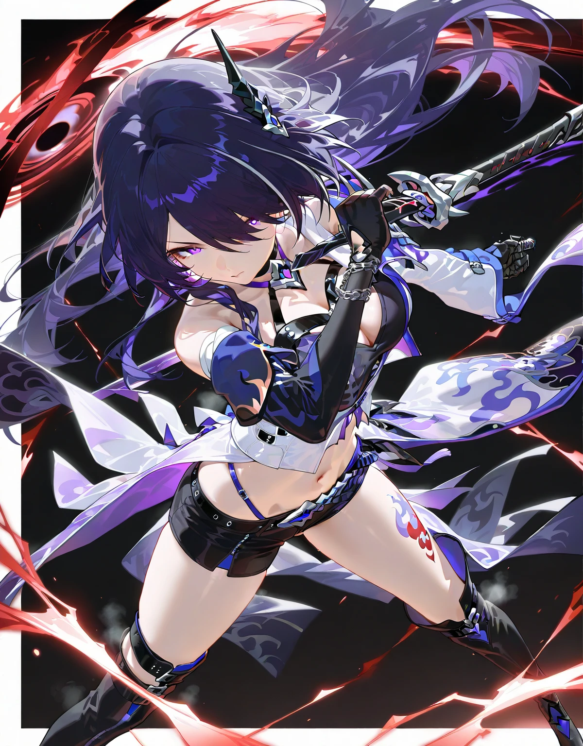 anime girl in black dress with purple hair and black gloves, ayaka genshin impact, cushart krenz key art feminine, ayaka game genshin impact, shalltear bloodfallen, shadowverse style, succubus in tight short dress, detailed key anime art, gapmoe yandere grimdark, noire, official artwork