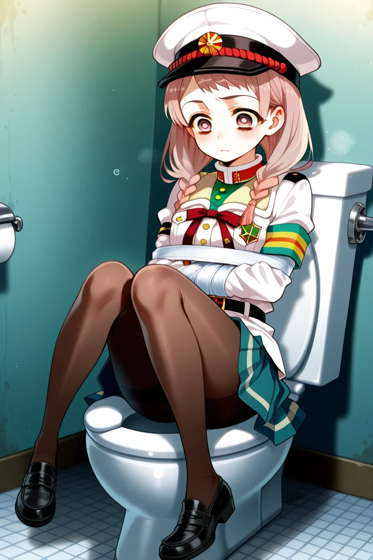 masterpiece, top-quality, hight resolution, 8K, Hi-Res, ultra-detailliert, 1girl in, (Anatomically correct), Full limbs, complete fingers, Enamel pink long boots Wrinkled boots Enamel pink mini skirt エナメルピンクのゴムgloves Enamel pink clothes gloves Gold decoration Costumes with fancy decorations justice Rubber boots Embarrassed and crying expression Decisive Pose erect through Rin々Standing Full body painting Long boots below the knee Raw feet teats Urination full of sweat sodden White drops of water dripping from panties steam Sleeveless Clothes that show the lines of the body soddenの服 Clothes get wet and skin shows through Full body painting Boots stain with white mucus public restroom Immersion in white mucus Pool filled with white mucus, White mucus dripping from above Black pubic hair in the crotch area Male genitalia in the crotch straddling the toilet bowl spread legswide