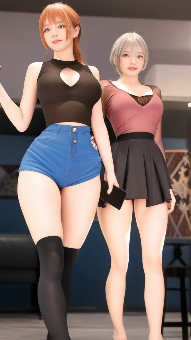 ((Best Quality, 8K, Masterpiece: 1.3)), (Flower Cap: 1.3), Focus: 1.2, Perfect Body Beauty: 1.4, Buttocks: 1.2, (Layered Haircut: 1.2)), (Dark Street: 1.3), Highly Detailed Face and Skin Texture, Full Body, Delicate Eyes, Double Eyelids, Whitened Skin, Long Hair, (Round Face: 1.5), (Loose Crop Top, Shorts: 1.6)