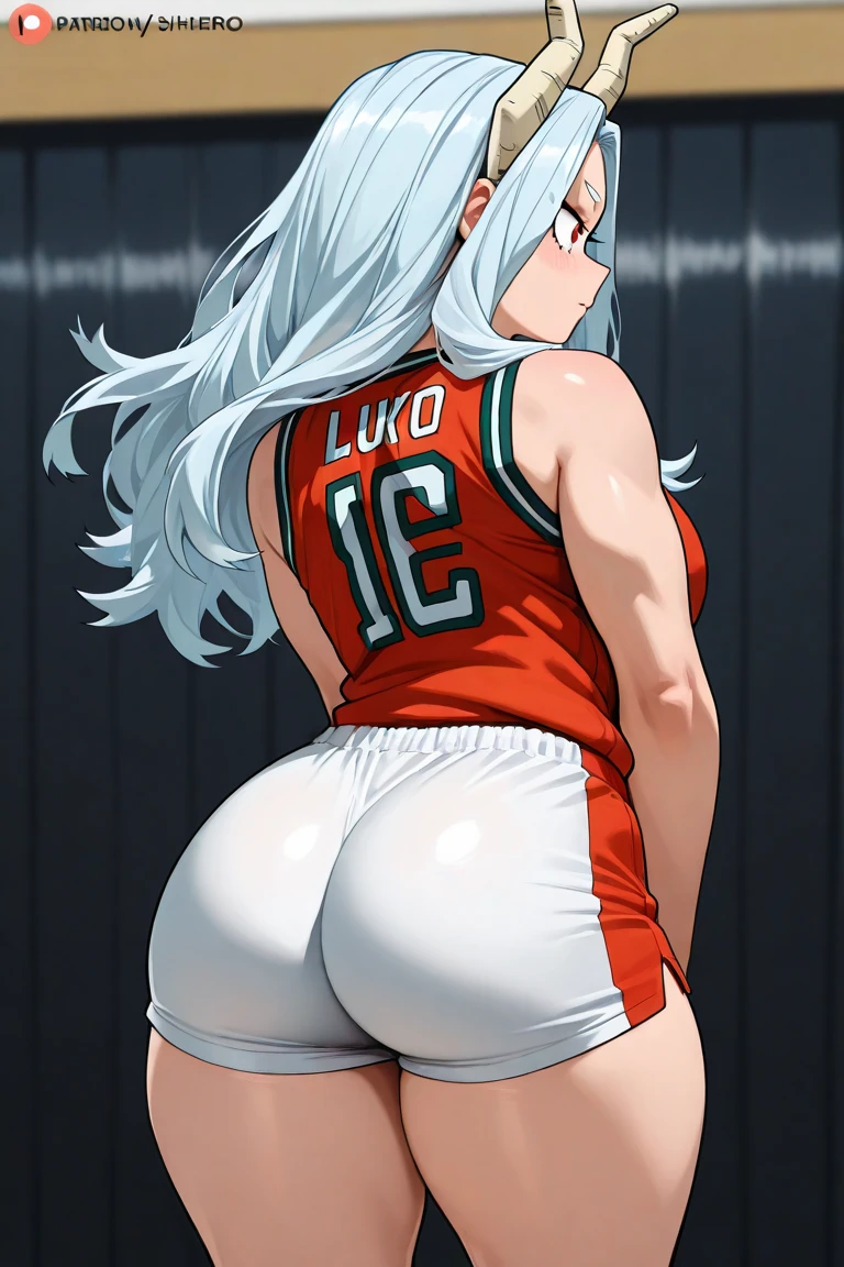 ((ultra quality)), ((tmasterpiece)), albino girl Shiro, Shiro from the anime Deadman Wonderland, ((White long hair)), Beautiful cute face, beautiful female lips, charming beauty, ((Cheerful expression on his face)), is looking at the camera, slightly closed eyes, ((Skin color: white)), Body glare, ((detailed beautiful female eyes)), ((red-eyes)), beautiful female hands, ((perfect female figure)), ideal female body shapes, Beautiful waist, nice feet, big thighs, Beautiful butt, ((Subtle and beautiful)), sexy lies ((seen from behind)) ((wearing Shiro&#39;s costume, white Shiro suit)), background: prison with white walls, ((Depth of field)), ((high quality clear image)), ((crisp details)), ((higly detailed)), Realistic, Professional Photo Session, ((Clear Focus)), ((cartoon)), the anime