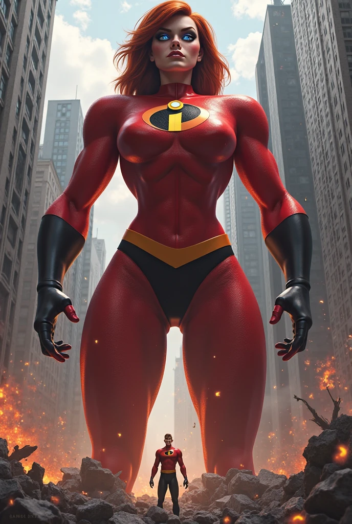 ragingstorm helen short hair, brown hair, brown eyes, superhero, ((red bodysuit)), (huge breasts:1.3, fakebreasts), best quality, hyper-detailed, intricate, extremely detailed, masterpiece, RAW, 8k UHD, extremely detailed face:1.3, detailed eyes:1.3, detailed body:1.3, (lightning, storm), 